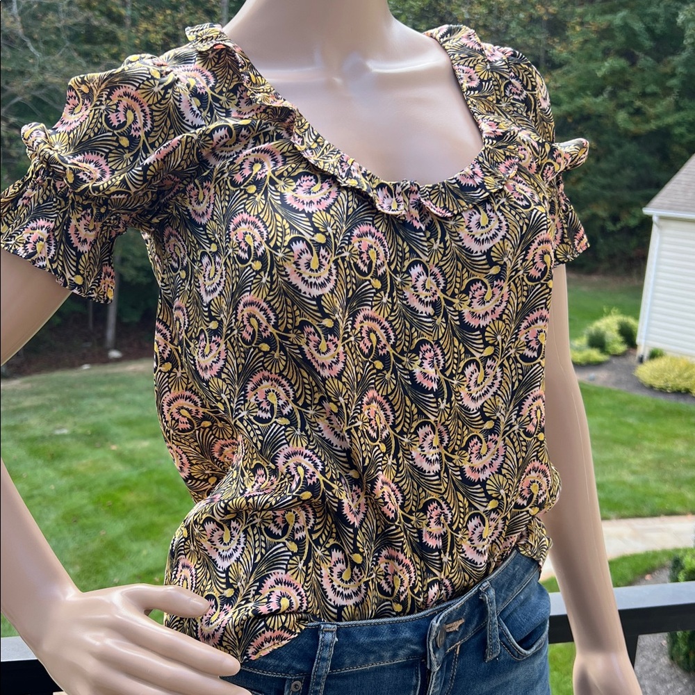 J. Crew Like New Vibrant Patterned Top in Pink and Yellow